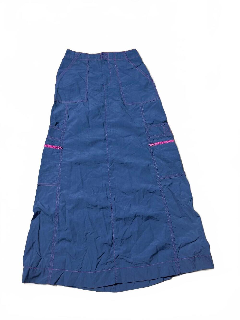 90s Y2K Nylon Full Length Cargo Style Rave Skirt Gray and Pink S